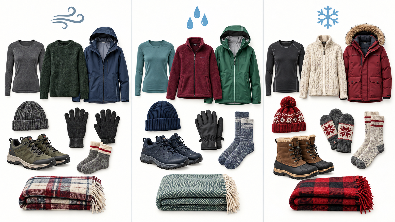 Comparaison des achats d’octobre pour Toronto, Vancouver et Montréal, avec une tenue coupe-vent, une tenue pour la pluie et une tenue plus chaude