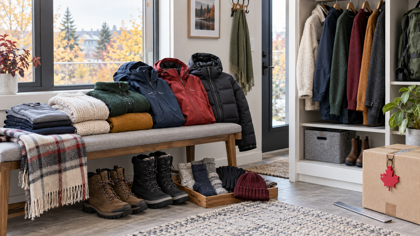 Achats d’automne et d’hiver pour le Canada en octobre, avec vêtements superposables, chaussures, accessoires, articles pour la maison et cartons prêts au regroupement Cainiao